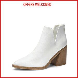 Women's Chunky Heel Ankle Boots Pointed Toe Vegan Leather Size 7